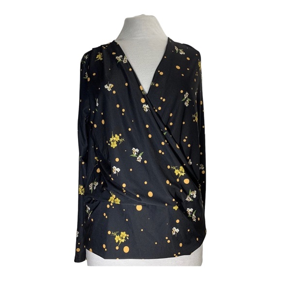 Dorothy Perkins Floral Blouse Top Long Sleeves Black Wrap Front Stretch UK 12 - Picture 3 of 15
